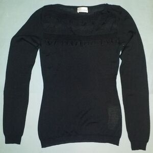 RED Valentino 100% wool lightweight black long sleeve sweater w ruffle detail